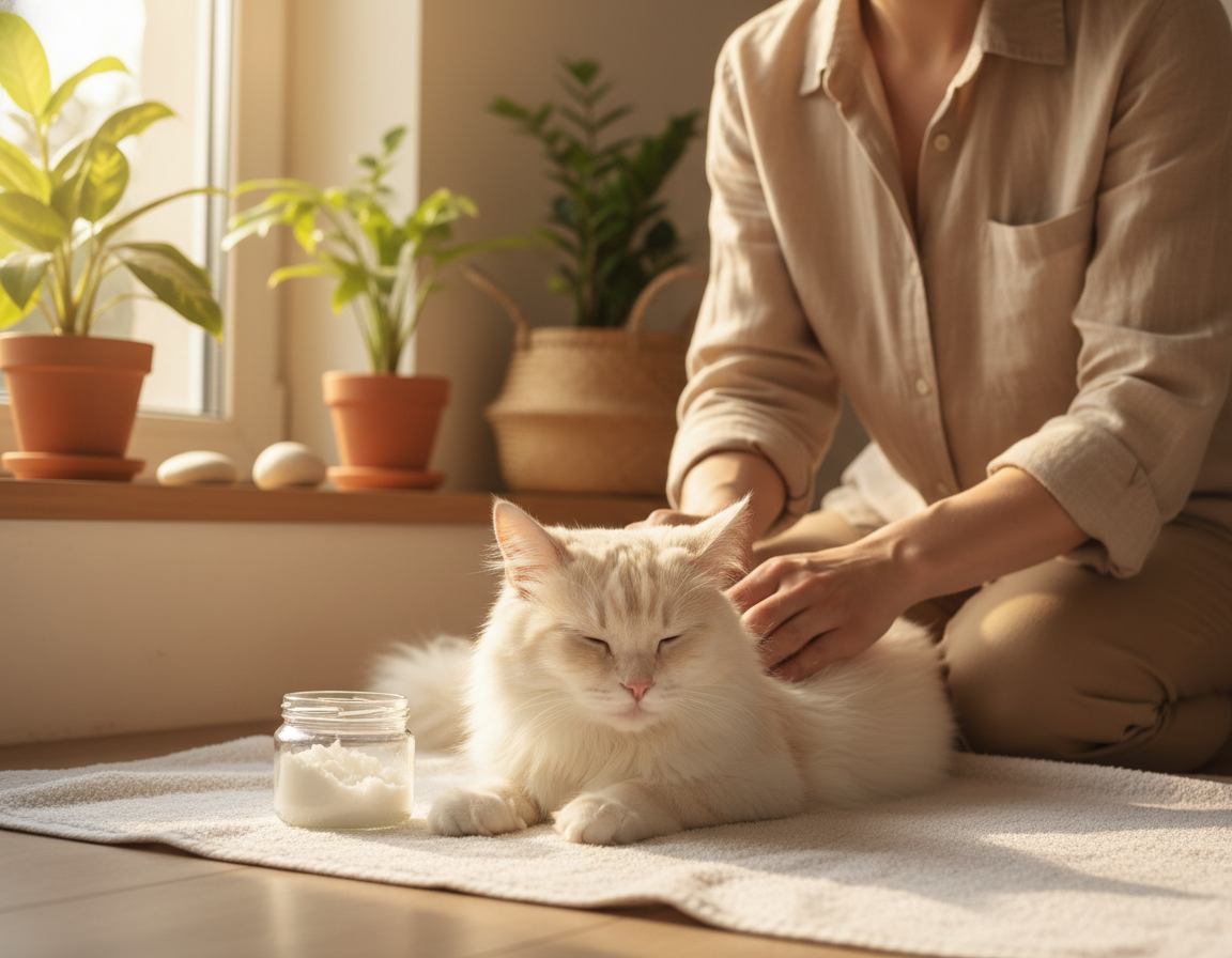 îngrijirea pielii pisicii cu ulei de cocos