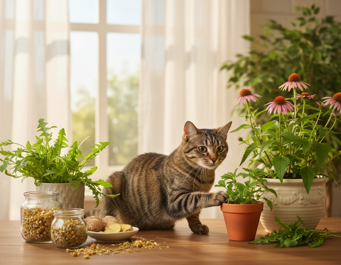 întărirea naturală a imunității pisicii cu plante medicinale