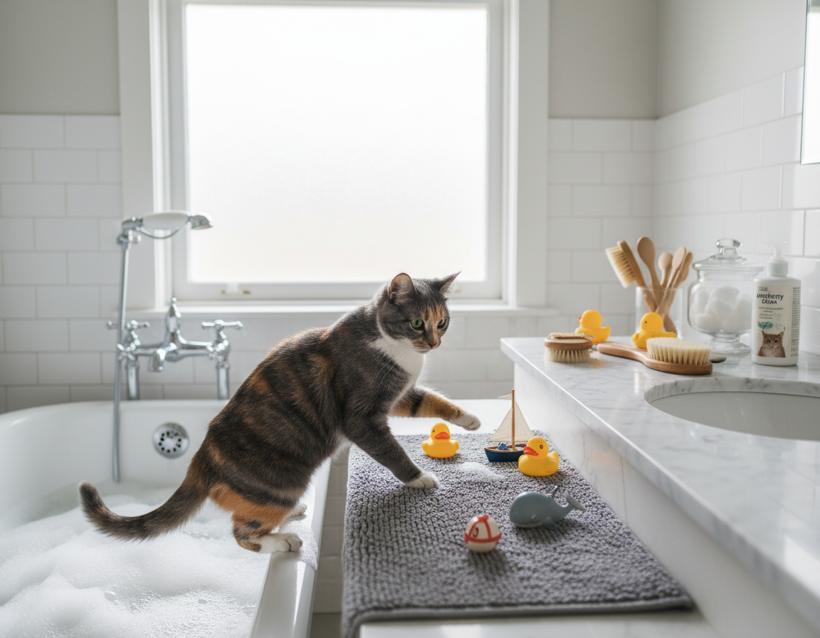 siguranța pisicii în baie