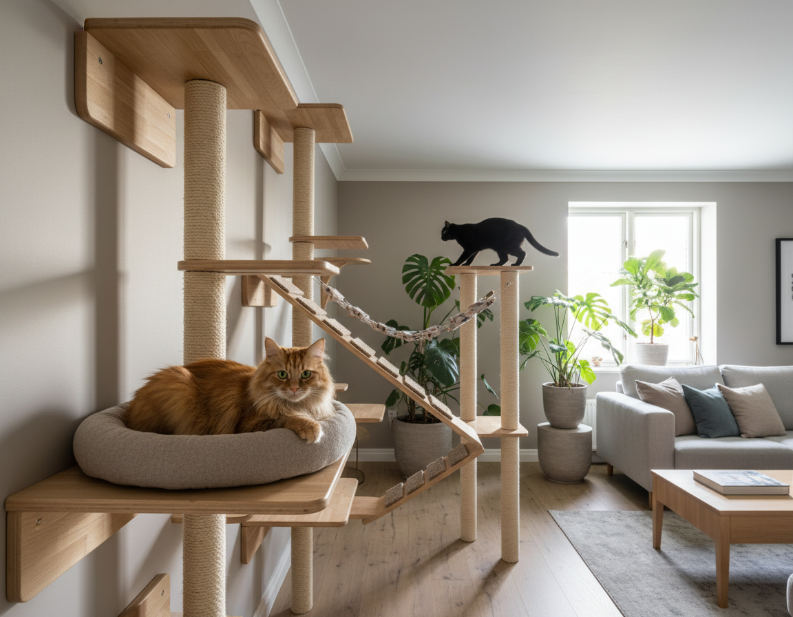 sisteme de cățărare montate pe perete pentru pisici