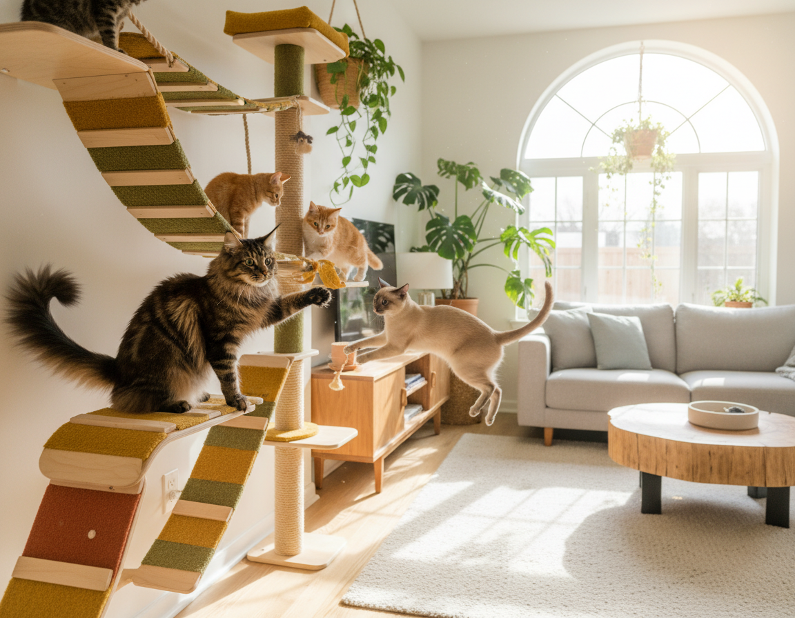 antrenament pe perete de cățărare pentru pisici