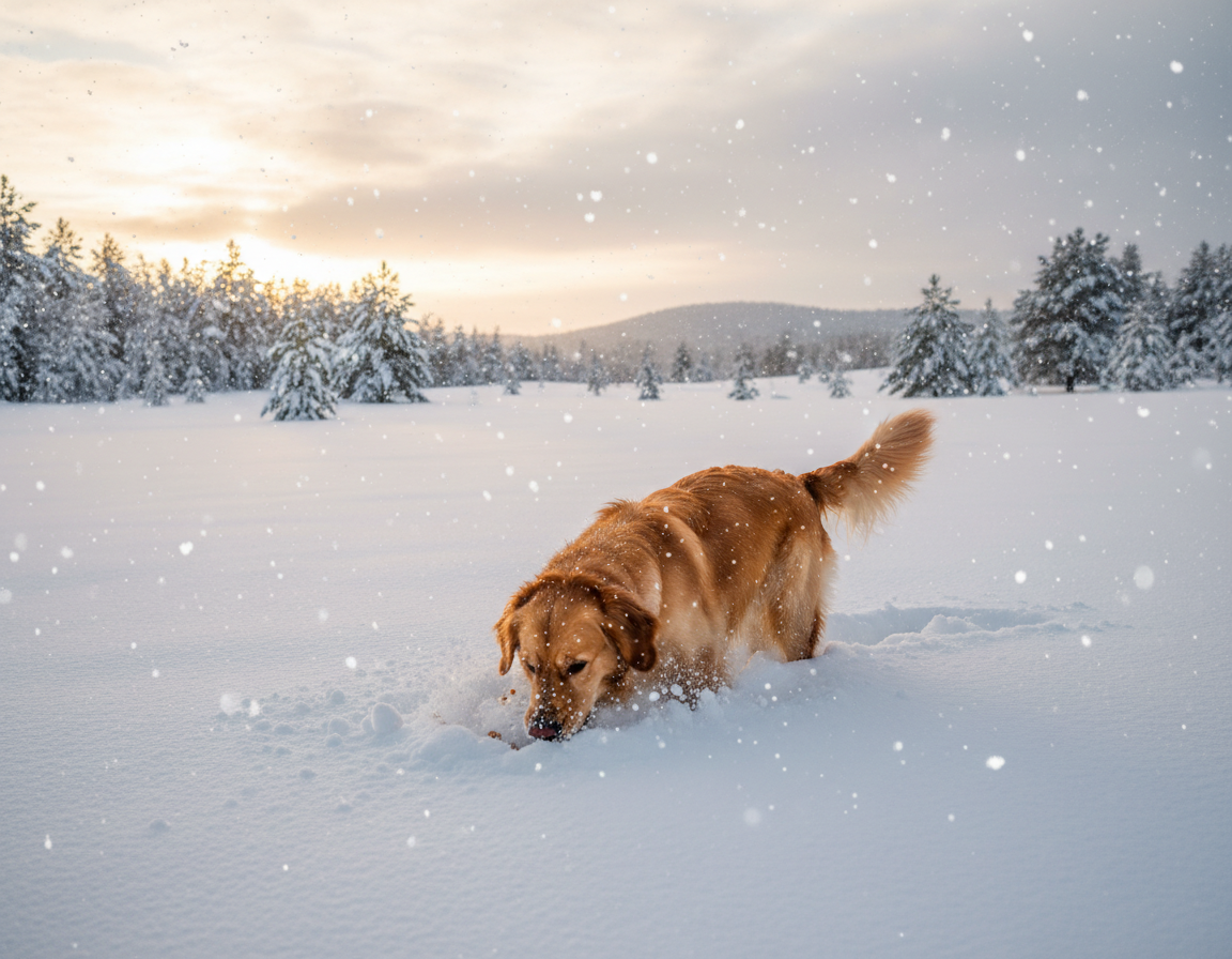 câine iarnă căutare recompense ascunse în zăpadă