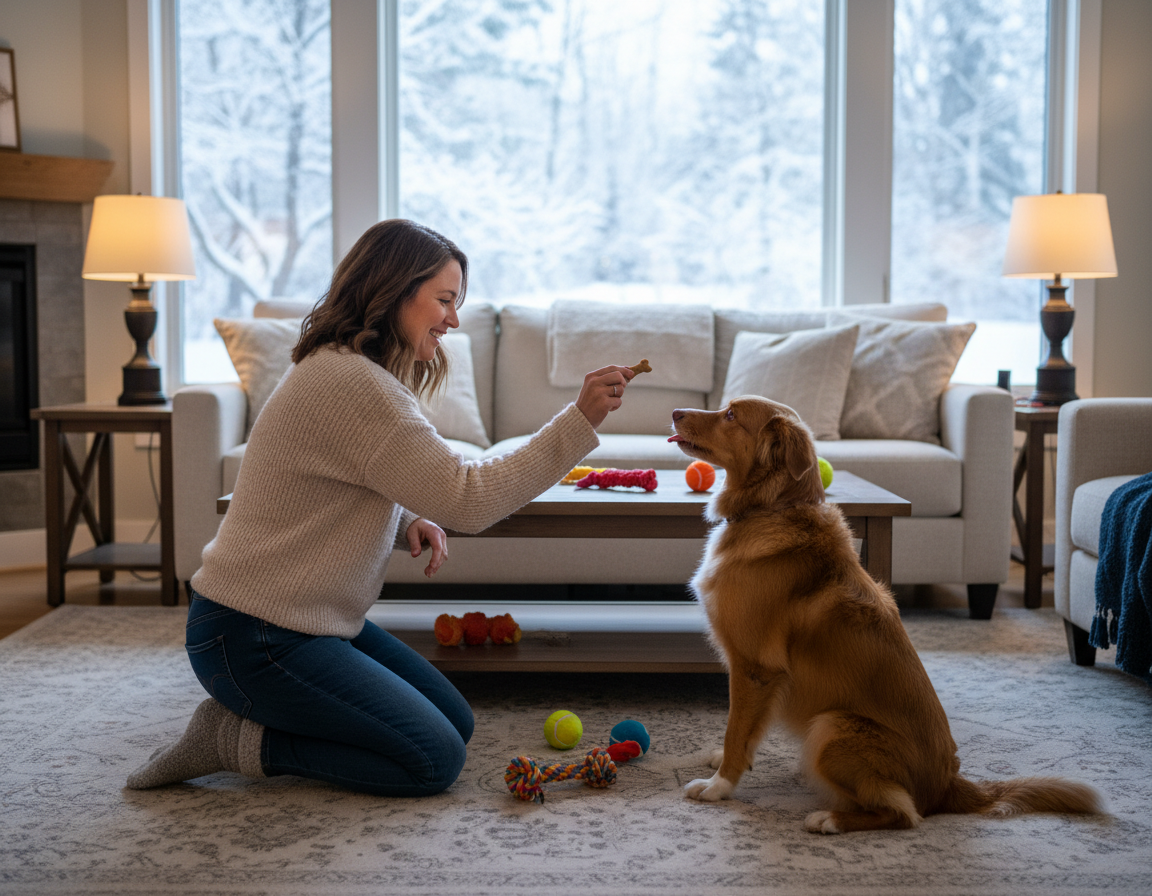 câine iarnă învățarea trucurilor cu mișcare