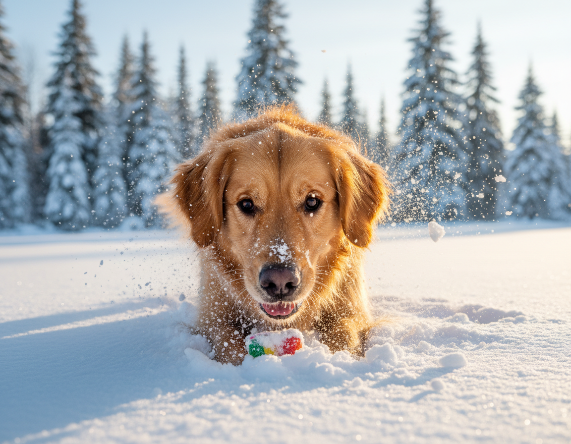 câine iarnă joc de căutare în zăpadă