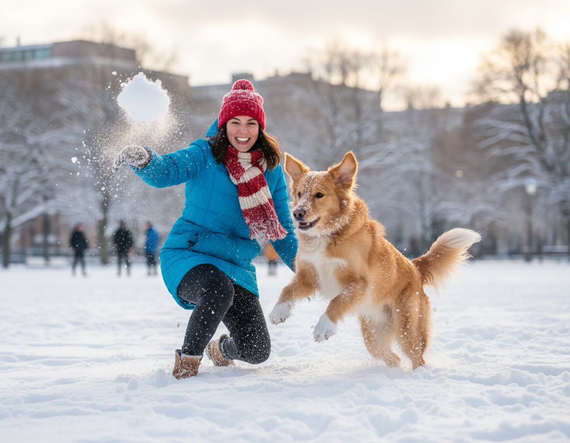 câine iarnă joc pentru consolidarea relației