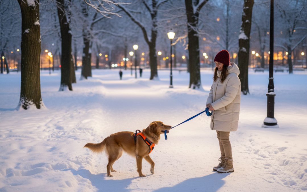Cum să fiți bine vizibili cu câinele în serile de iarnă?