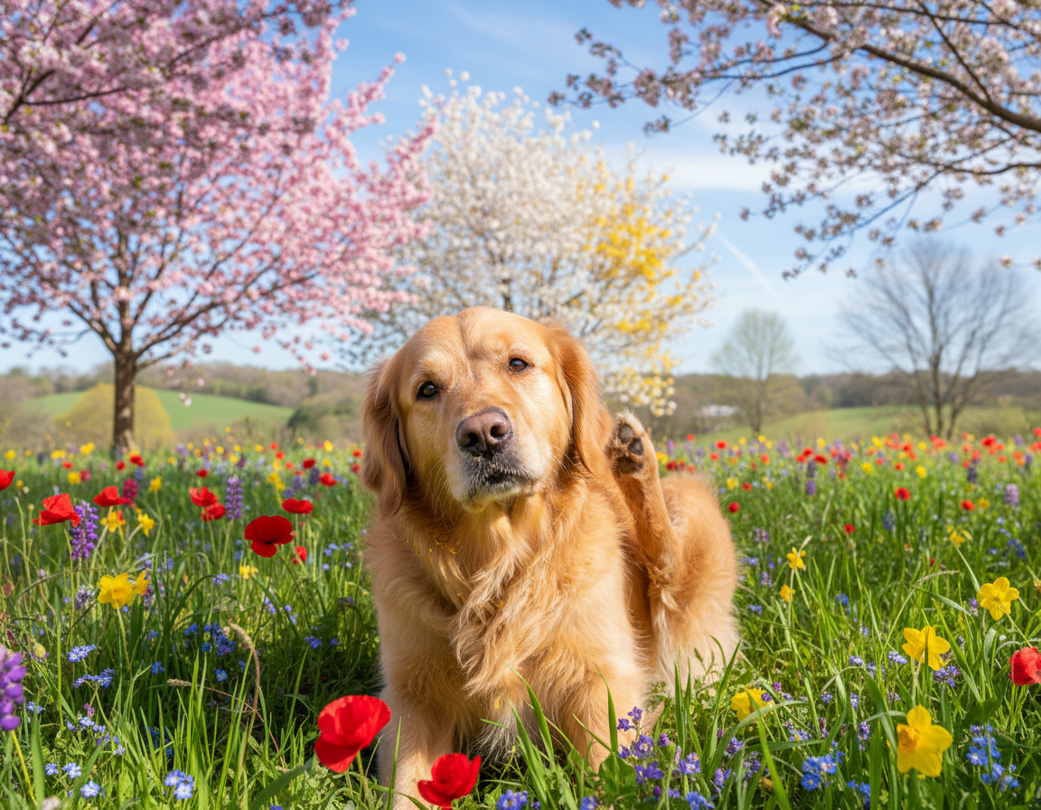caine-primavara-alergie câine primăvară alergie