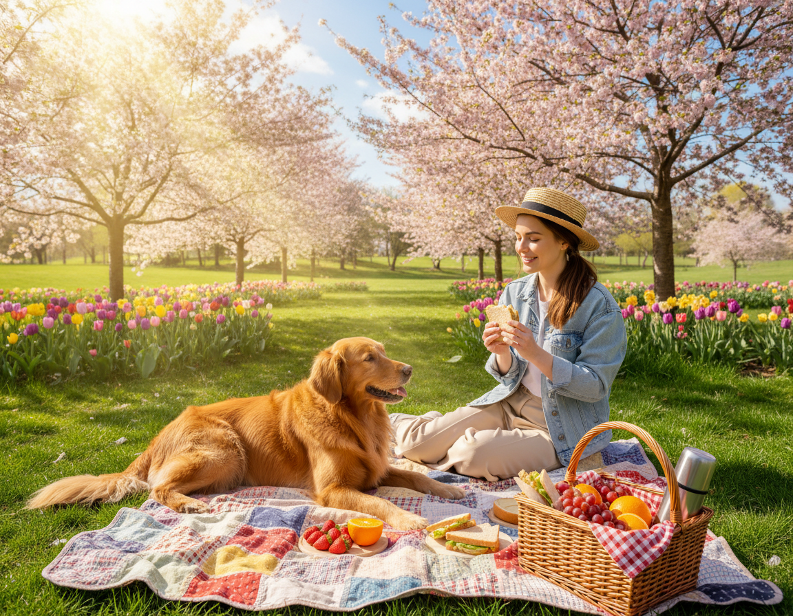 câine primăvară picnic