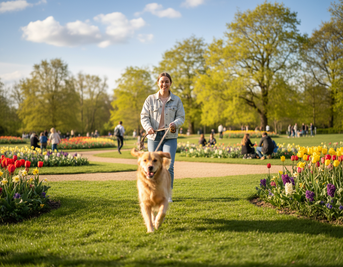 câine primăvară prima plimbare