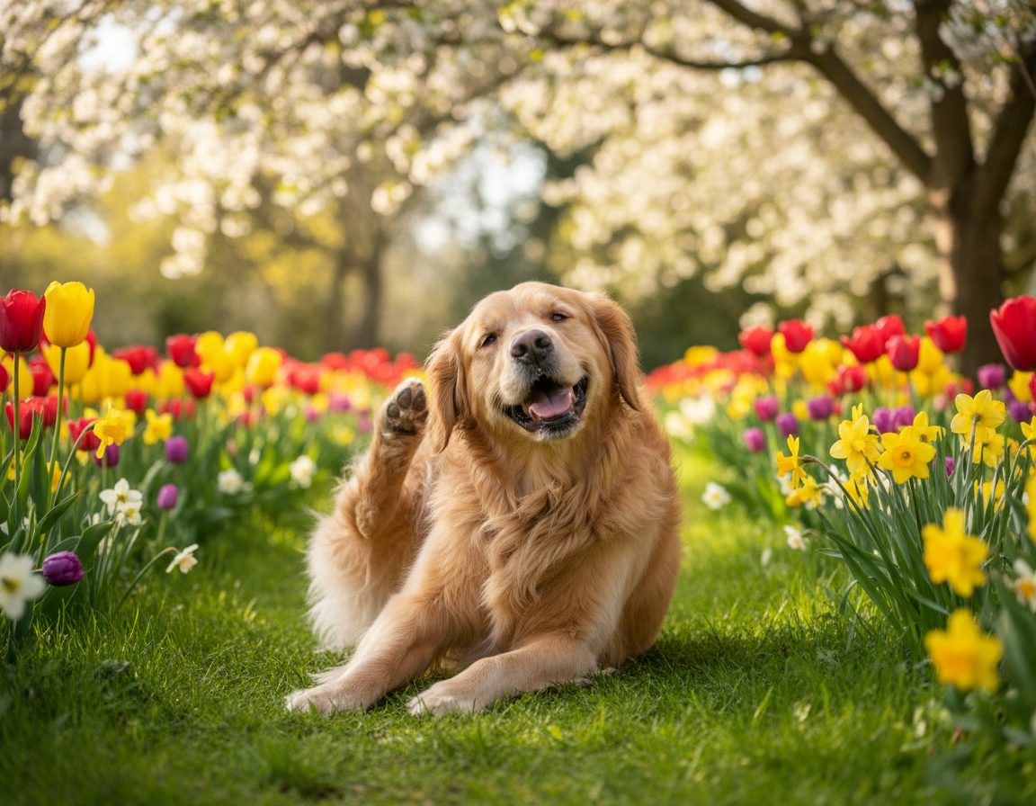 câine primăvară scărpinat