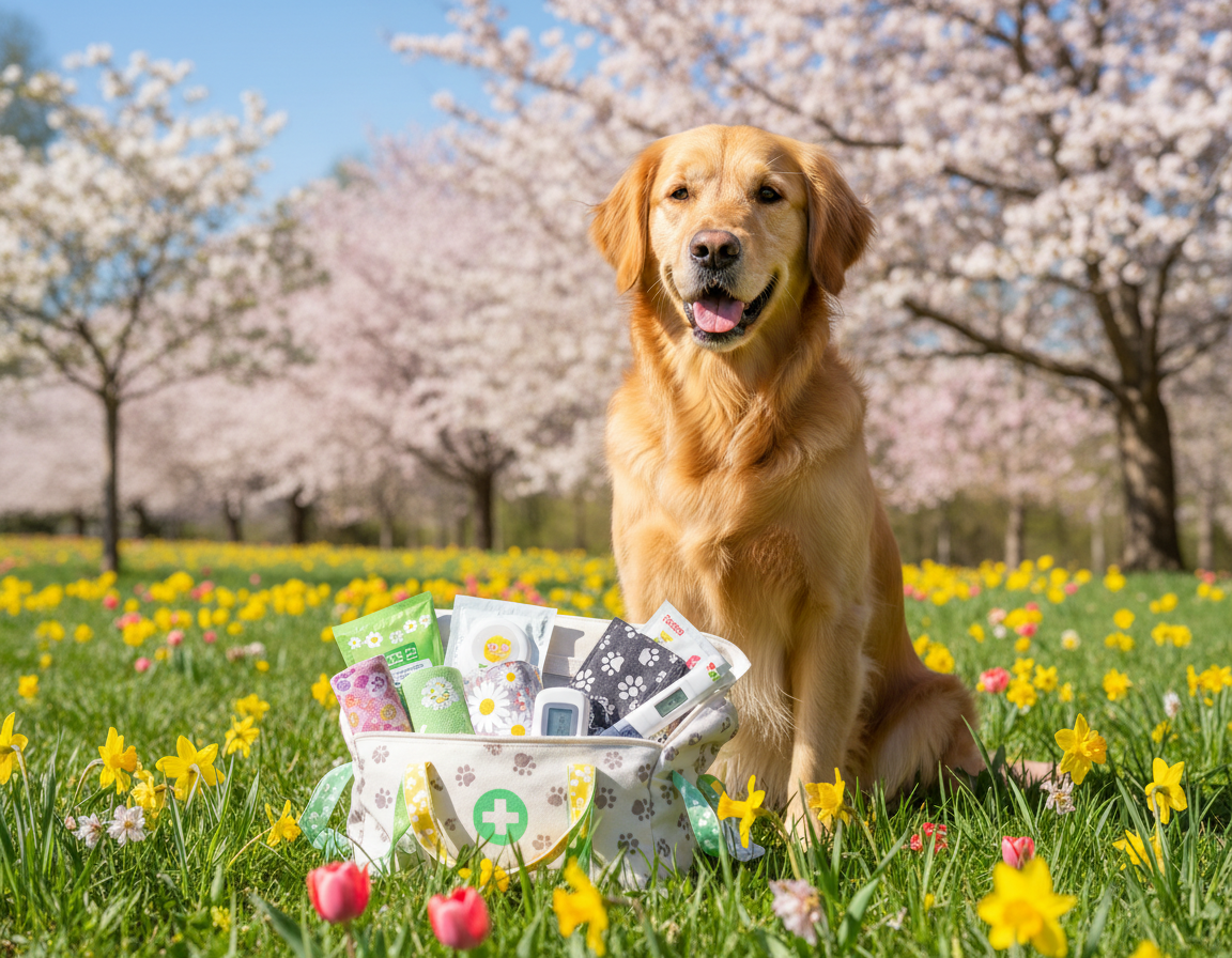 caine-primavara-trusa-de-prim-ajutor câine primăvară trusă de prim ajutor