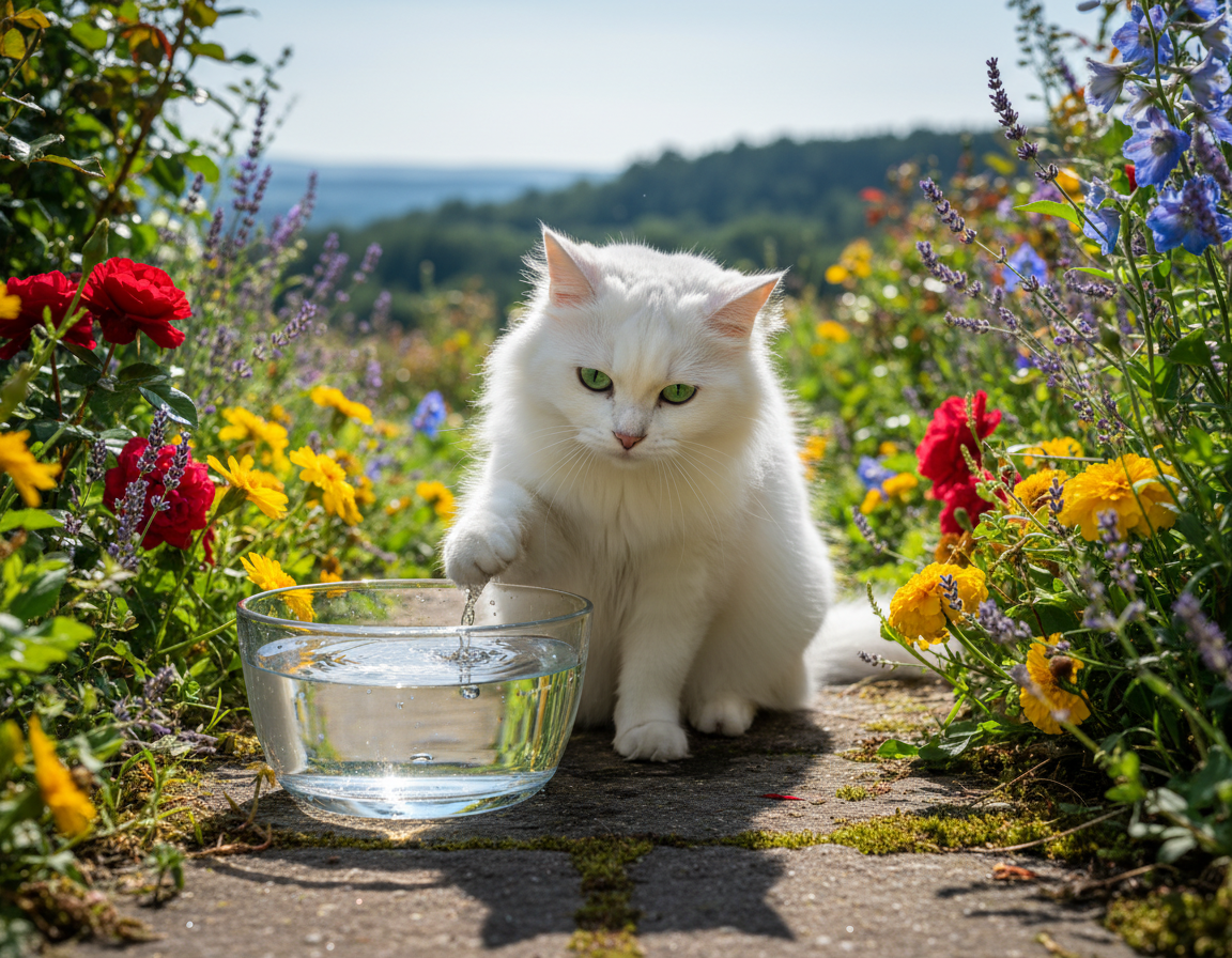 consumul de apă al pisicii vara