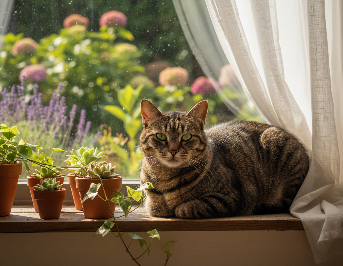 odihna pisicii pe pervaz