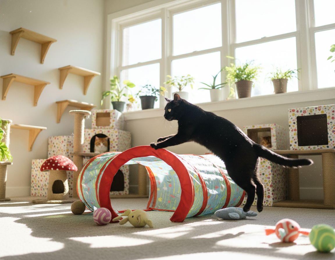 parcurs cu obstacole pentru pisici în casă