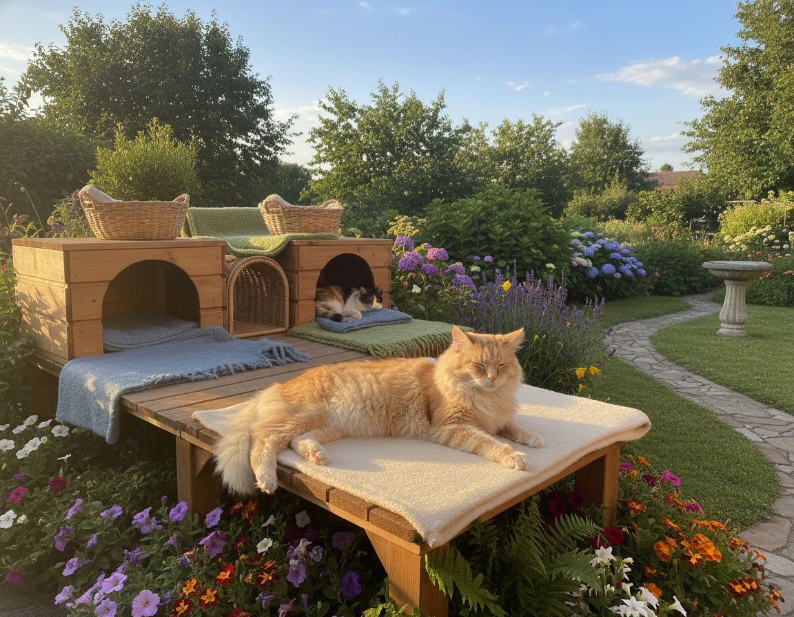 spații de odihnă exterioare pentru pisici
